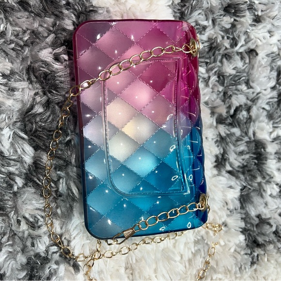 Charlotte Russe Jelly Transparent Blue Pink Crossbody Purse - Picture 2 of 6